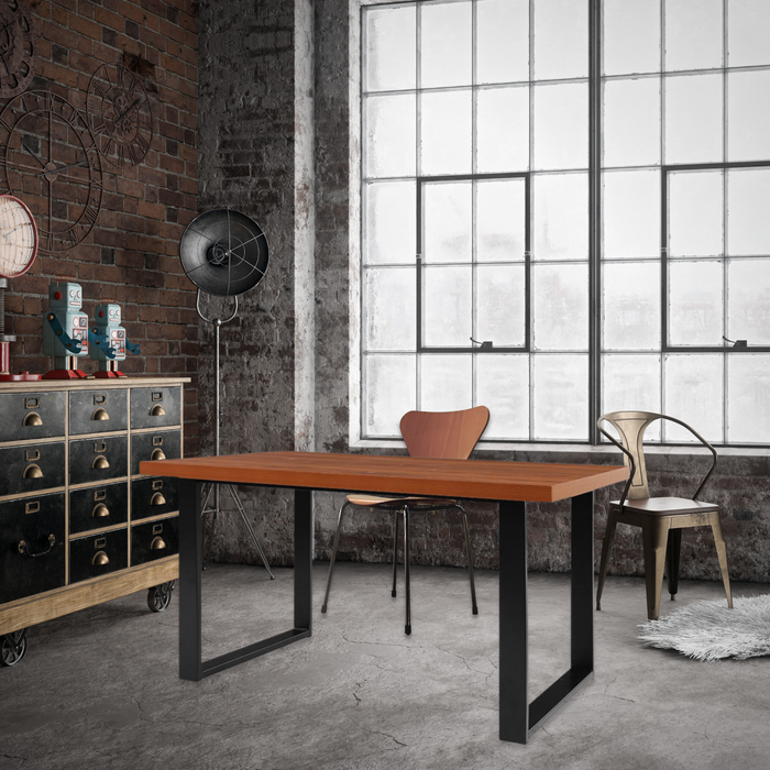 Industrial Style 6 Seater Dining Table - Oak and Black