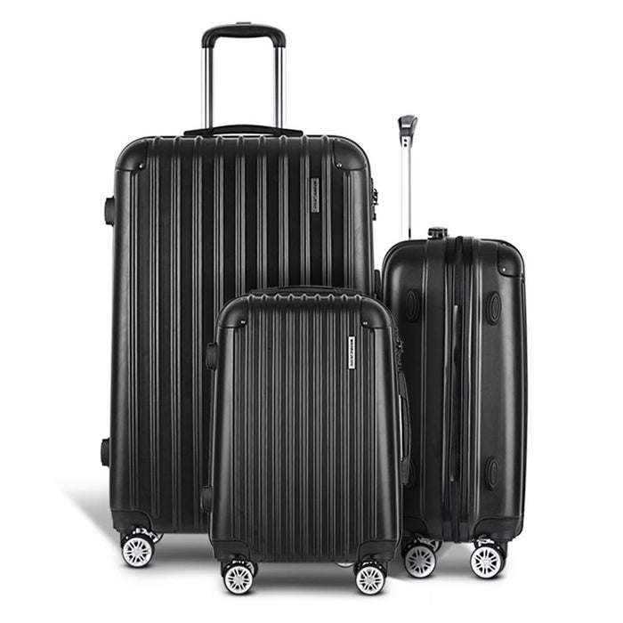 Wanderlite 3 Piece Luggage Suitcase Trolley - Black Home & Garden > Travel
