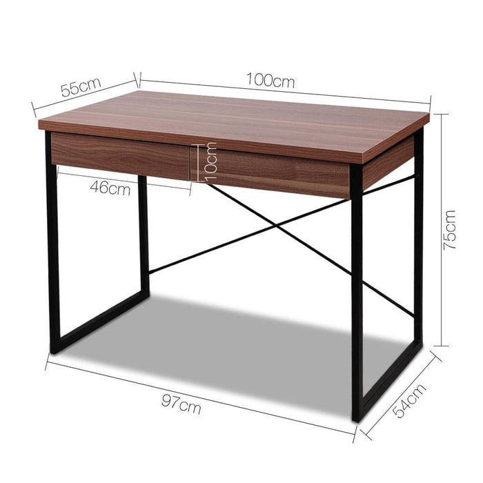 Bostin Life Metal Desk With Drawer - Walnut Dropshipzone