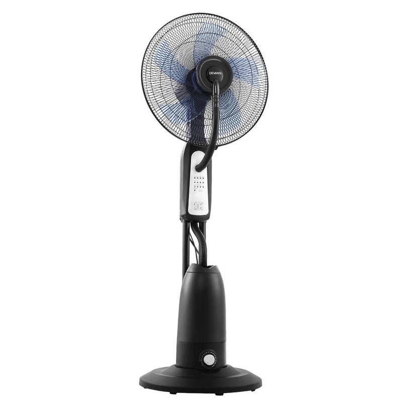 Bostin Life Devanti Mist Fan Pedestal Fans Cool Water Spray Timer Remote 5 Blades Black And Silver