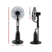Bostin Life Devanti Mist Fan Pedestal Fans Cool Water Spray Timer Remote 5 Blades Black And Silver