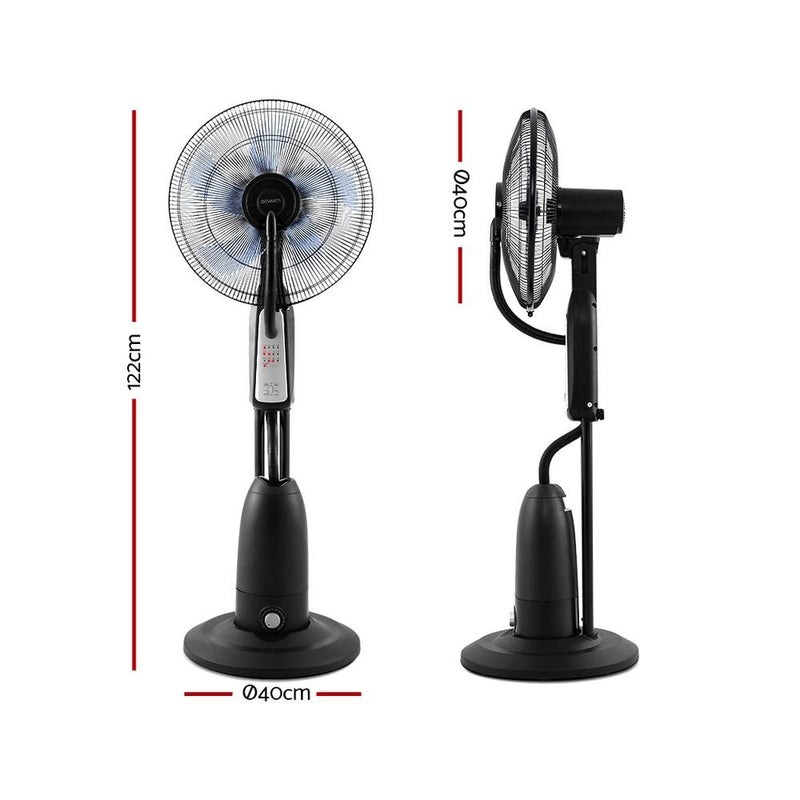 Bostin Life Devanti Mist Fan Pedestal Fans Cool Water Spray Timer Remote 5 Blades Black And Silver