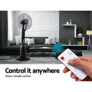 Bostin Life Devanti Mist Fan Pedestal Fans Cool Water Spray Timer Remote 5 Blades Black And Silver