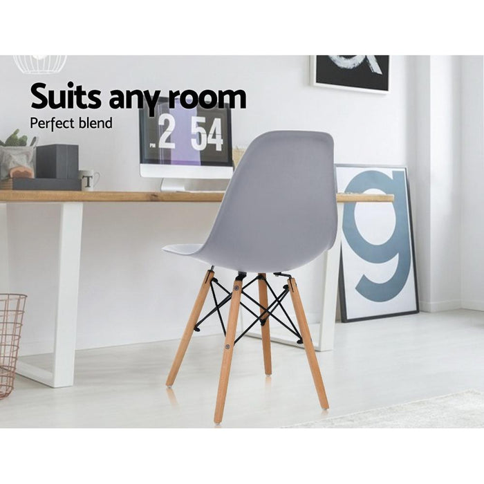 Bostin Life 4 X Retro Replica Dsw Dining Chairs For Kitchen Or Cafe With Beech Wood Legs Grey