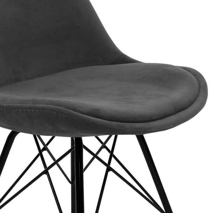 Bostin Life 2X Dining Chairs Eames Chair Dsw Cafe Kitchen Velvet Fabric Padded Iron Legs Grey