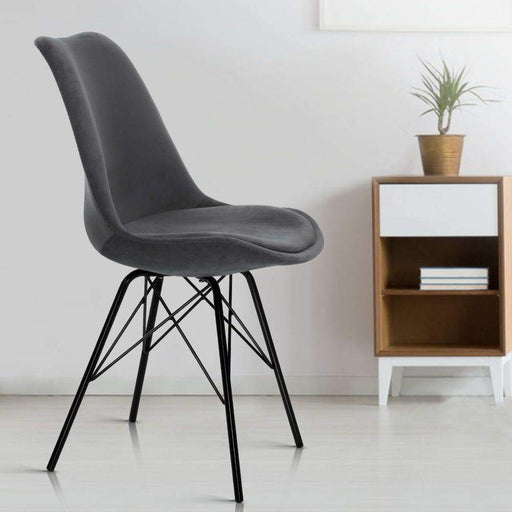 Bostin Life 2X Dining Chairs Eames Chair Dsw Cafe Kitchen Velvet Fabric Padded Iron Legs Grey