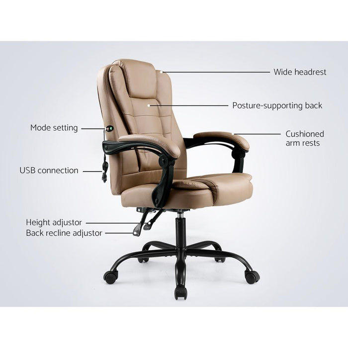 Artiss Massage Office Chair Pu Leather Recliner Computer Gaming Chairs Espresso Furniture >