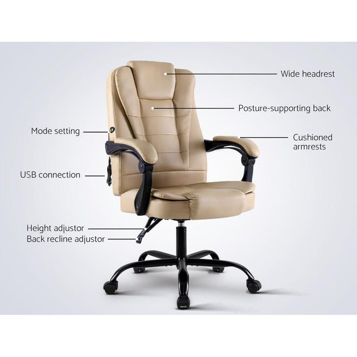 Bostin Life Pu Leather 2 Zone Massage Office Gaming Recliner Chair - Khaki Furniture >