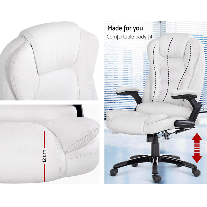 Bostin Life Pu Leather 8 Point Massage Chair - White Furniture > Office