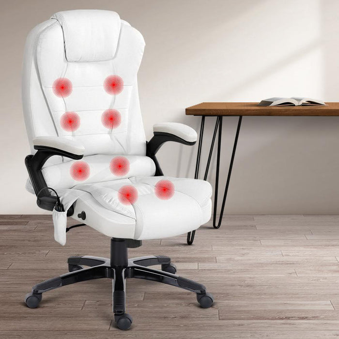 Bostin Life Pu Leather 8 Point Massage Chair - White Furniture > Office