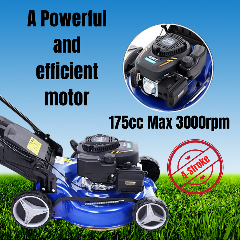 4-IN-1 19" 175cc 4 Stroke Petrol Push Lawnmower with Grass Catcher
