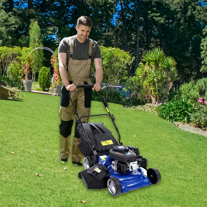 4-IN-1 19" 175cc 4 Stroke Petrol Push Lawnmower with Grass Catcher