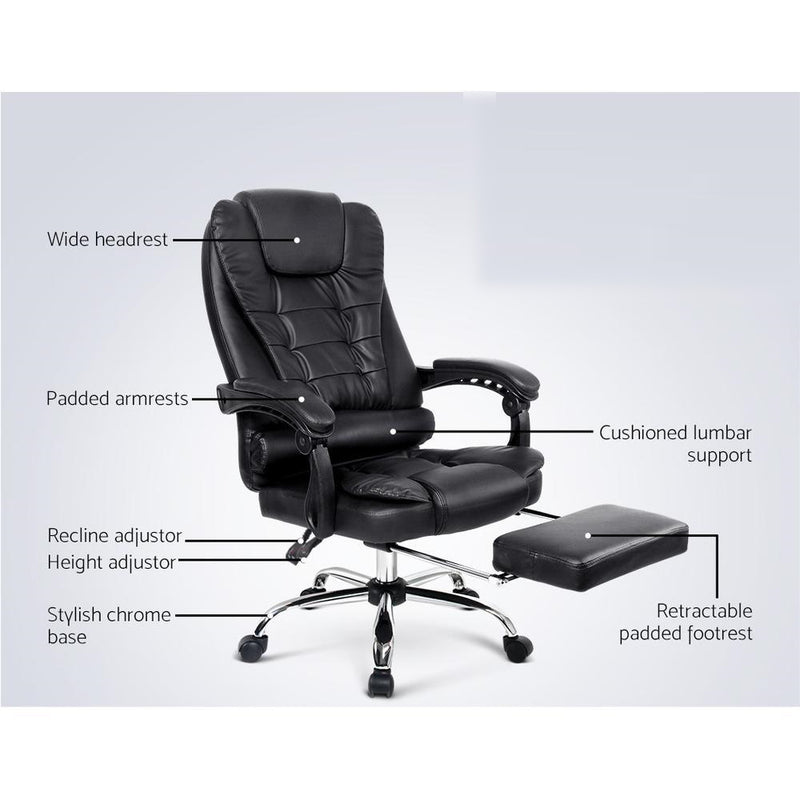 PU Leather Reclining Chair with Footrest - Black