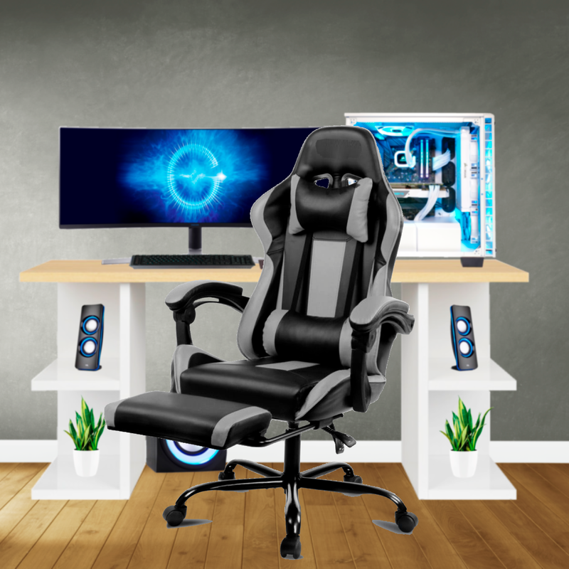 Bostin Life Racer Style Computer Gaming Office Chair - Black And Grey Furniture >