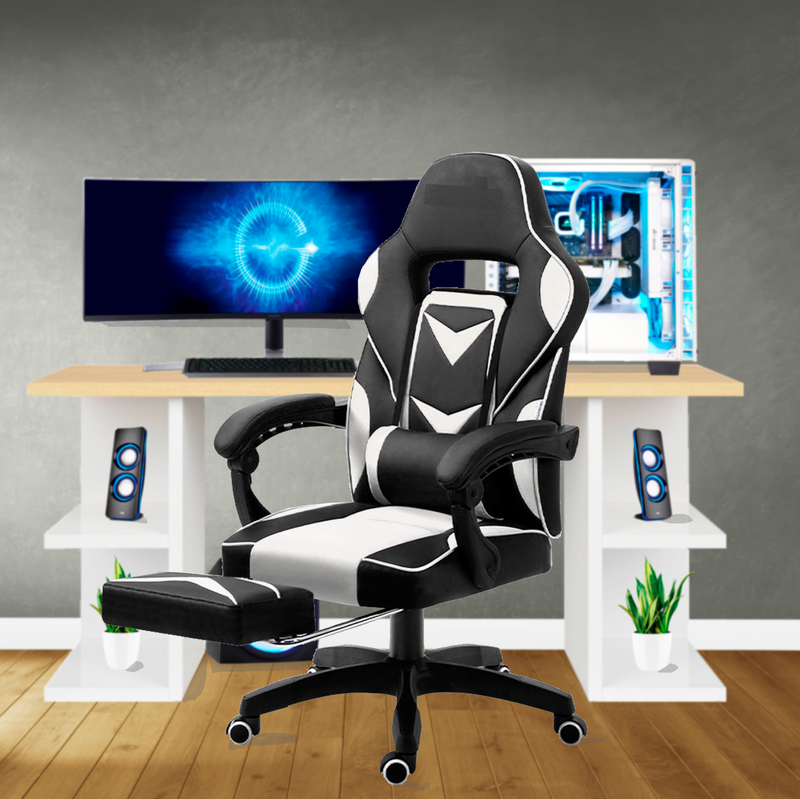 Bostin Life Racer Style Computer Gaming Office Chair - Black And White Furniture >