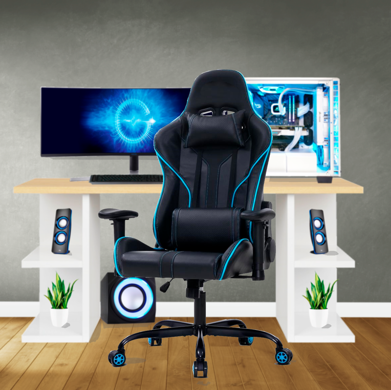 Bostin Life Racer Style Recliner Computer Gaming Office Chair - Black And Blue Furniture >