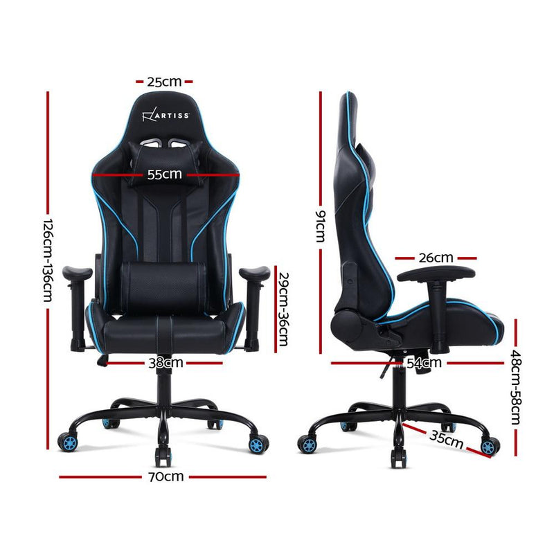 Bostin Life Racer Style Recliner Computer Gaming Office Chair - Black And Blue Furniture >