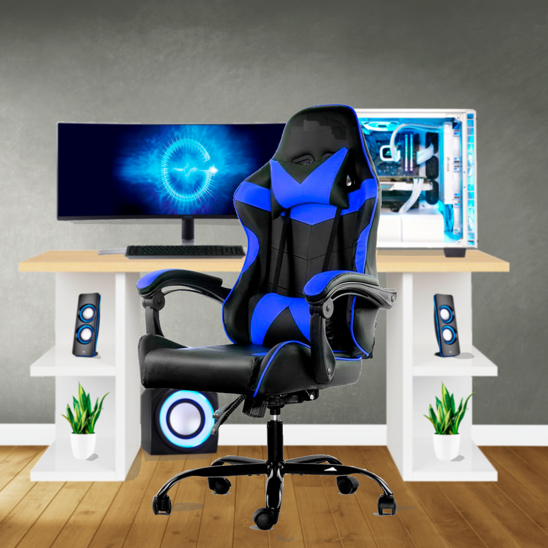 Bostin Life Racer Style Computer Gaming Office Chair - Black And Blue Furniture >