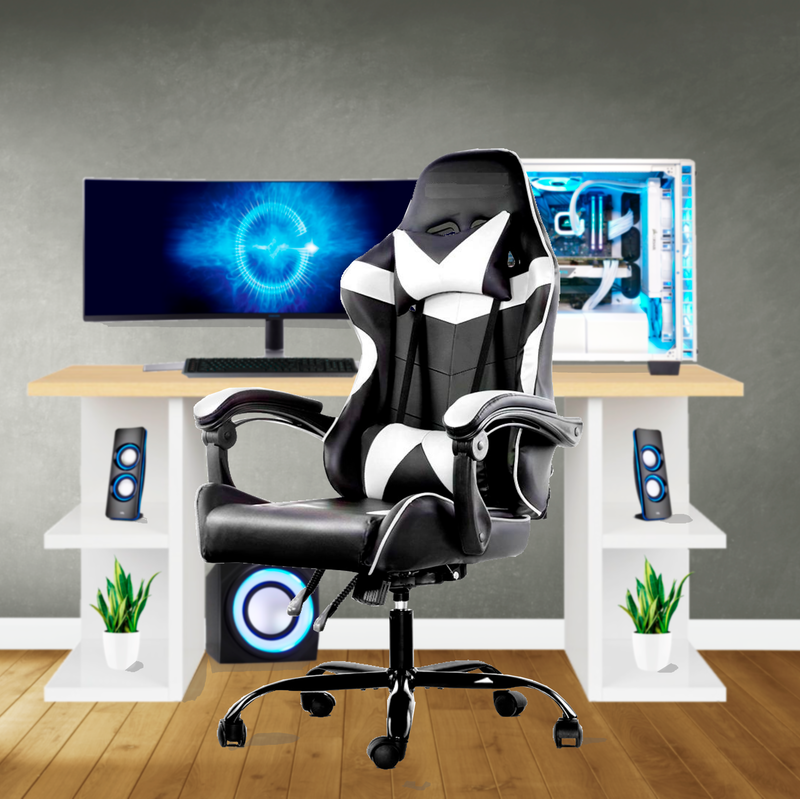 Bostin Life Racer Style Computer Gaming Office Chair - Black And White Furniture >