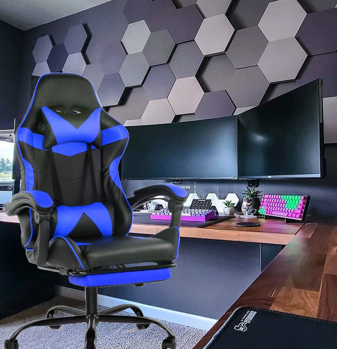 Bostin Life Gaming Office Chairs Computer Seating Racing Recliner Footrest Black Blue Dropshipzone
