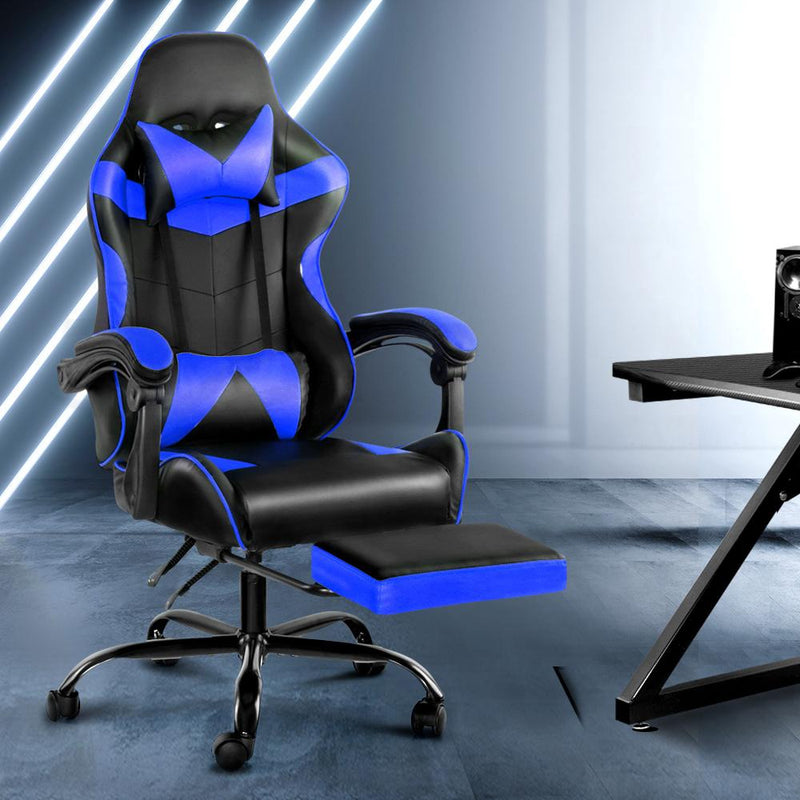 Bostin Life Gaming Office Chairs Computer Seating Racing Recliner Footrest Black Blue Dropshipzone
