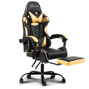 Bostin Life Pu Leather Racer Style Recliner Gaming Office Chair With Footrest - Black And Gold