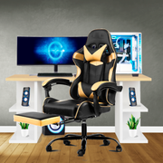 Bostin Life Pu Leather Racer Style Recliner Gaming Office Chair With Footrest - Black And Gold