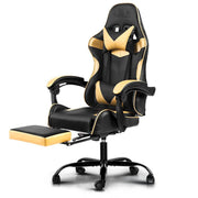 Bostin Life Pu Leather Racer Style Recliner Gaming Office Chair With Footrest - Black And Gold