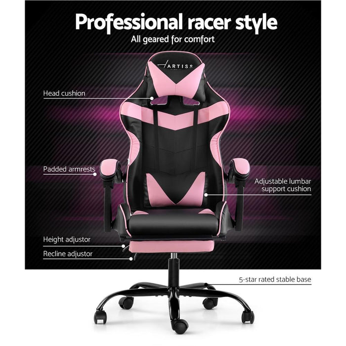 Bostin Life Office Chair Gaming Computer Chairs Recliner Pu Leather Seat Armrest Footrest Black Pink