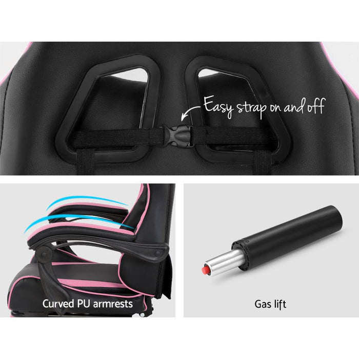 Bostin Life Office Chair Gaming Computer Chairs Recliner Pu Leather Seat Armrest Footrest Black Pink