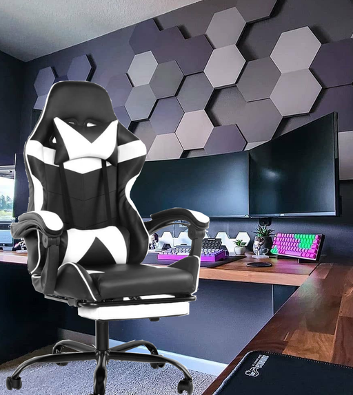 Bostin Life Gaming Office Chairs Computer Seating Racing Recliner Footrest Black White Furniture >