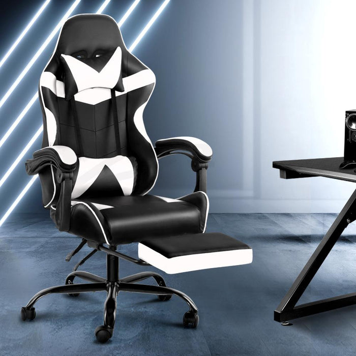 Bostin Life Gaming Office Chairs Computer Seating Racing Recliner Footrest Black White Furniture >