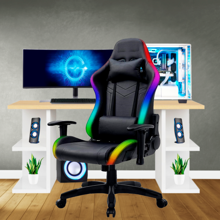 Bostin Life Racer Style Rgb Led Lights Computer Gaming Office Chair - Black Furniture >