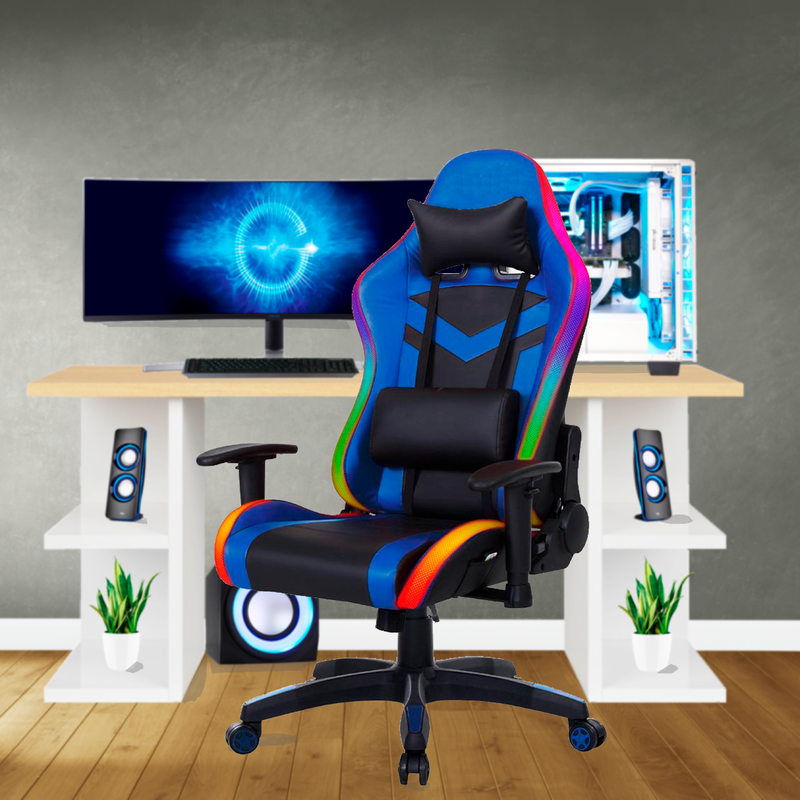 Bostin Life Racer Style Rgb Led Lights Computer Gaming Office Chair - Black And Blue Furniture >