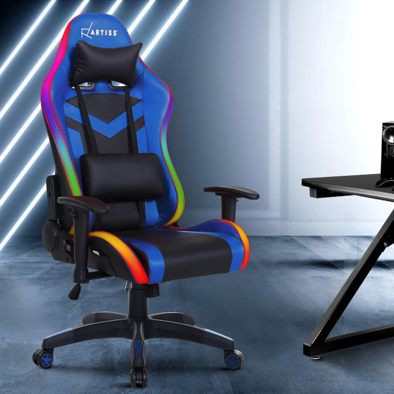 Bostin Life Racer Style Rgb Led Lights Computer Gaming Office Chair - Black And Blue Furniture >