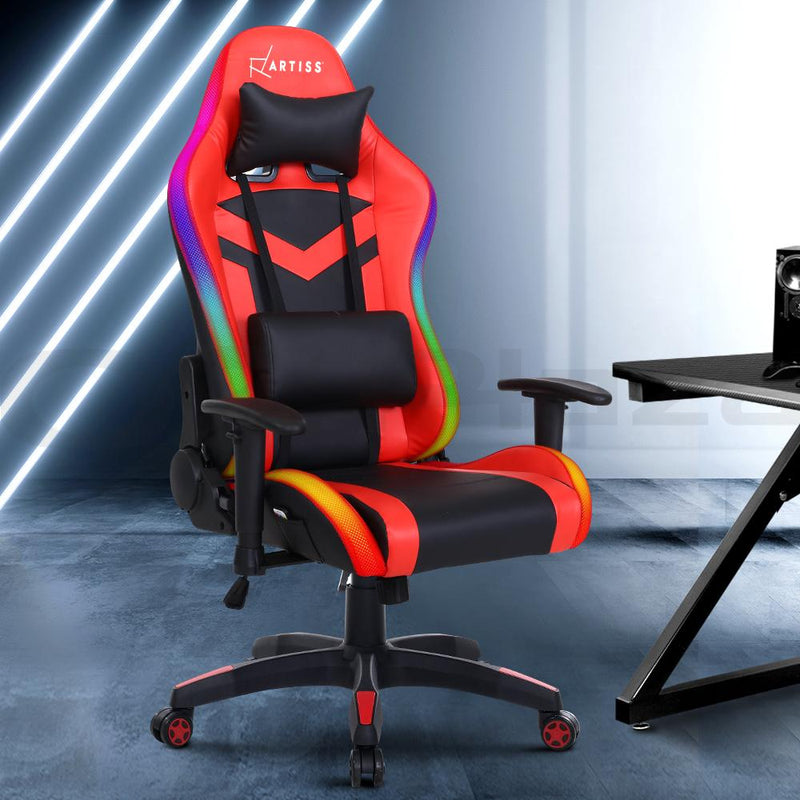 Bostin Life Racer Style Rgb Led Lights Computer Gaming Office Chair - Black And Red Furniture >
