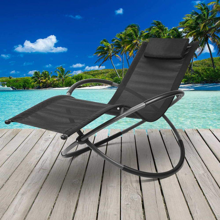 Gardeon Foldable Orbital Rocking Chair - Black Furniture > Outdoor