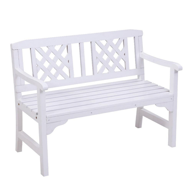 Bostin Life Wooden Garden Bench 2 Seat Patio Furniture Timber Outdoor Lounge Chair White >