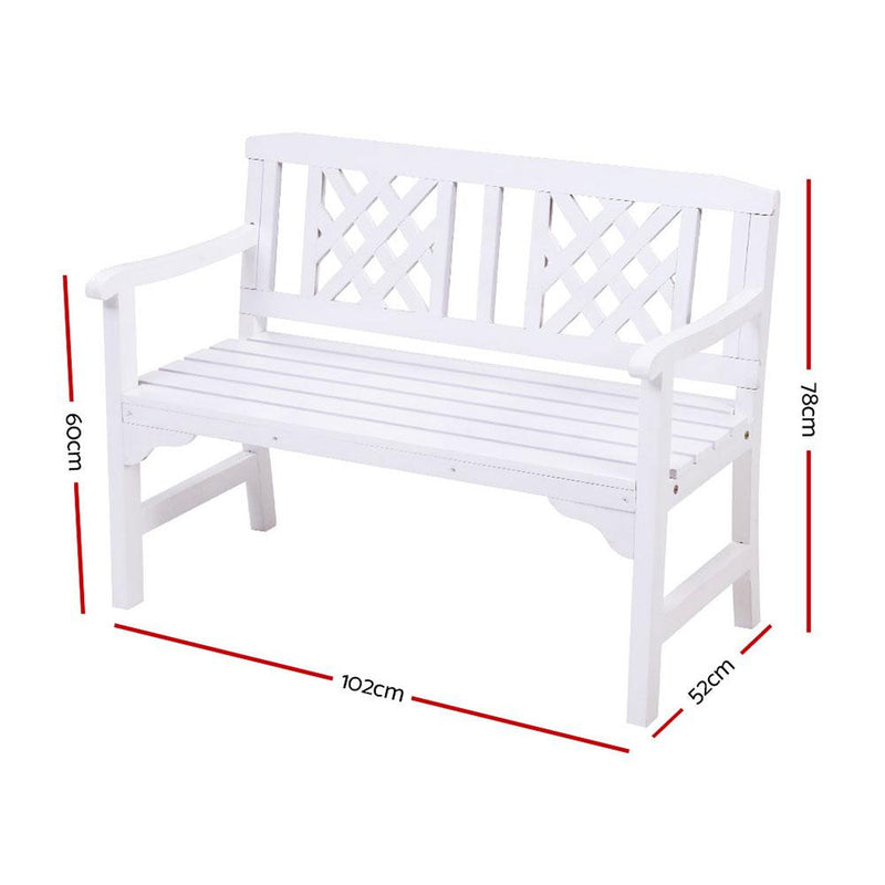 Bostin Life Wooden Garden Bench 2 Seat Patio Furniture Timber Outdoor Lounge Chair White >