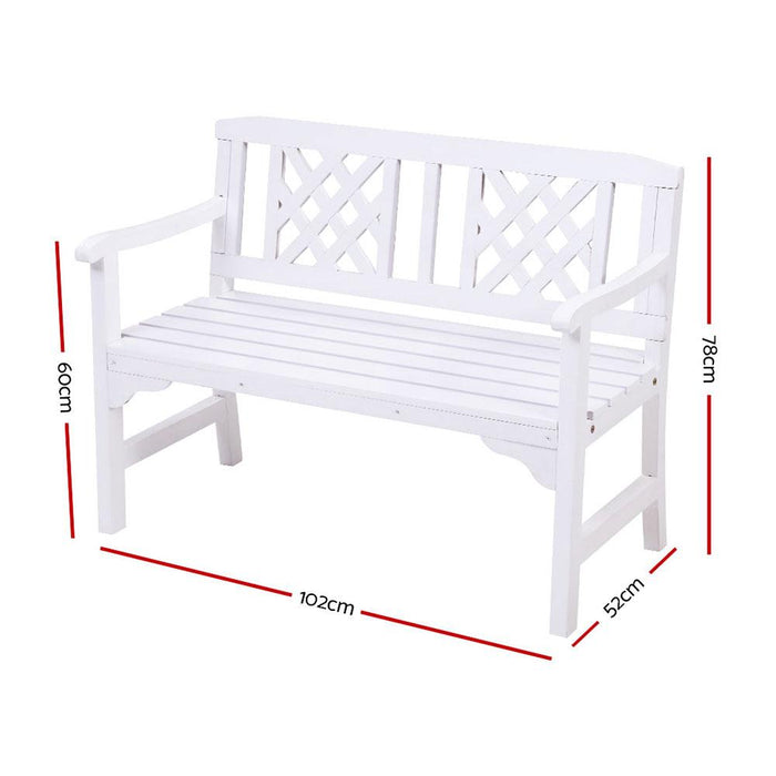 Bostin Life Wooden Garden Bench 2 Seat Patio Furniture Timber Outdoor Lounge Chair White >