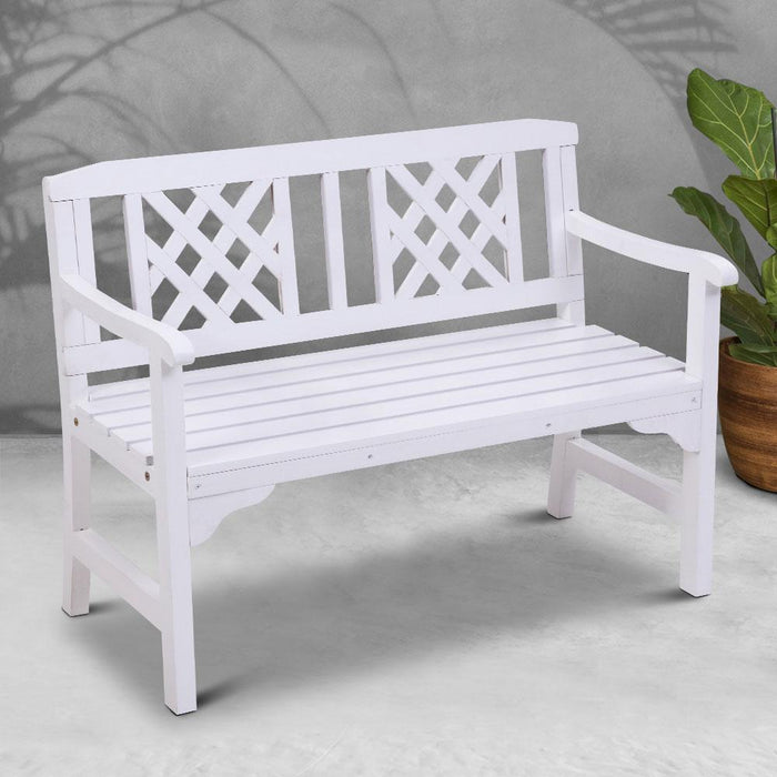 Bostin Life Wooden Garden Bench 2 Seat Patio Furniture Timber Outdoor Lounge Chair White >