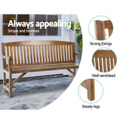 Gardeon Wooden Garden Bench Chair Natural Outdoor Furniture Décor Patio Deck 3 Seater >