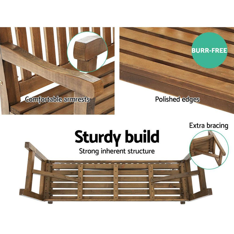 Gardeon Wooden Garden Bench Chair Natural Outdoor Furniture Décor Patio Deck 3 Seater >