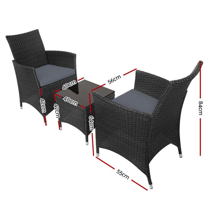 Bostin Life 3Pc Rattan Bistro Wicker Outdoor Furniture Set Black Dropshipzone