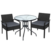 Bostin Life Outdoor Furniture Dining Chairs Wicker Garden Patio Cushion Black 3Pcs Sofa Set Tea