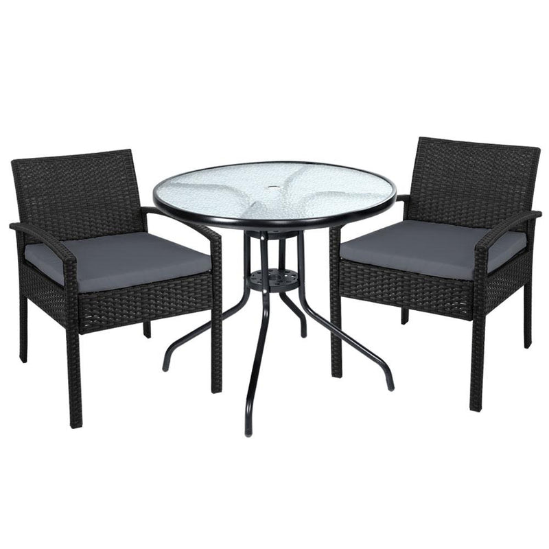 Bostin Life Outdoor Furniture Dining Chairs Wicker Garden Patio Cushion Black 3Pcs Sofa Set Tea