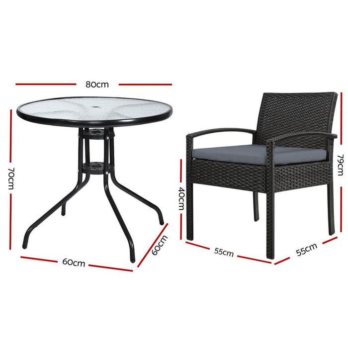 Bostin Life Outdoor Furniture Dining Chairs Wicker Garden Patio Cushion Black 3Pcs Sofa Set Tea