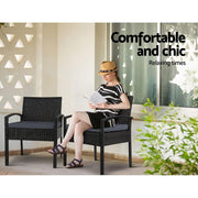 Bostin Life Outdoor Furniture Dining Chairs Wicker Garden Patio Cushion Black 3Pcs Sofa Set Tea
