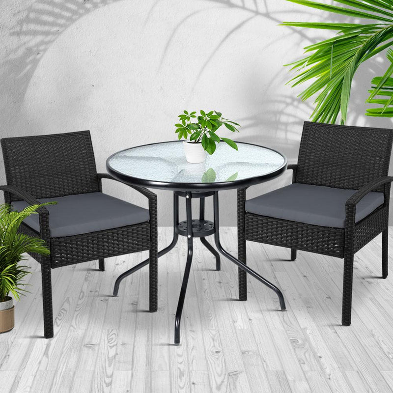 Bostin Life Outdoor Furniture Dining Chairs Wicker Garden Patio Cushion Black 3Pcs Sofa Set Tea