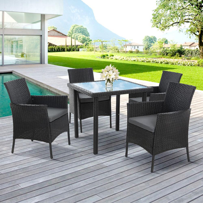 Outdoor Dining Set Patio Furniture Wicker Chairs Table Black 5Pcs >